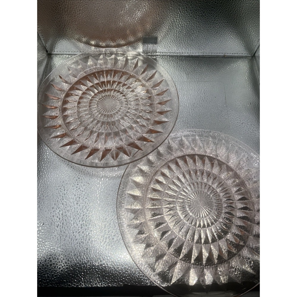 Set Of 2 Vtg Pink Depression Glass Windsor Diamond Scalloped Edge 9" Plates